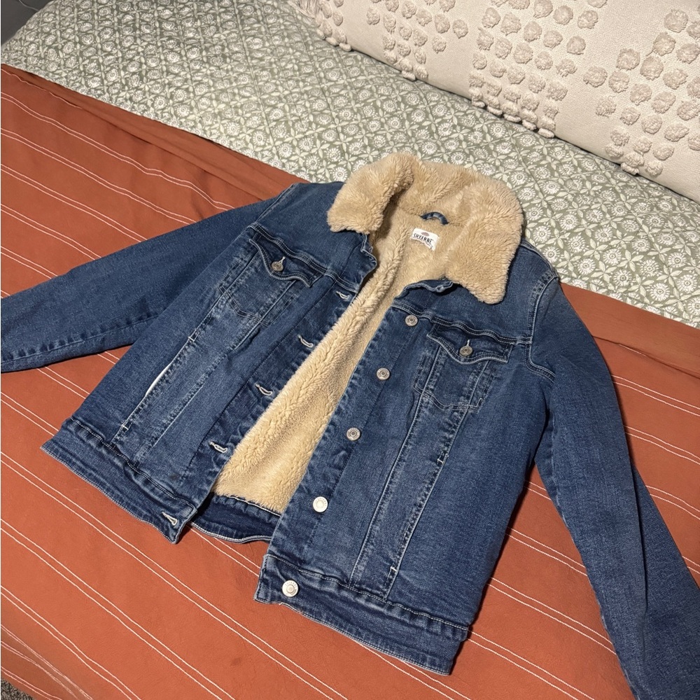 Shyanne Blue Denim Jacket with Cream Faux Fur